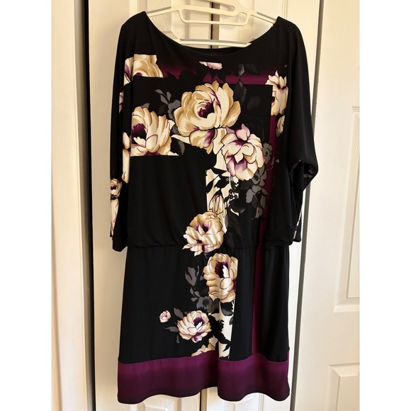 White House Black Market WHBM Floral Pull-On Mini Dress Size Large - Picture 6 of 7